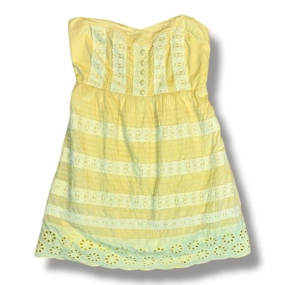 Flying Tomato Sunny Yellow Eyelet Strapless Sweetheart Sundress Sz L - Picture 1 of 10